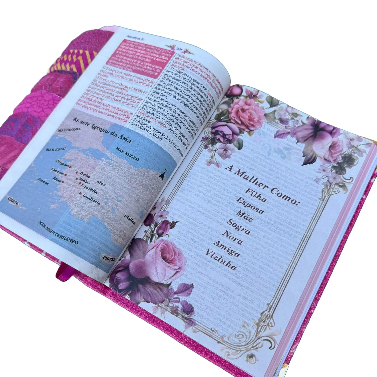 Bíblia da Mulher Sábia de Estudos 100% Glitter Pink ARC Full Color com Abas | Império das Bíblias