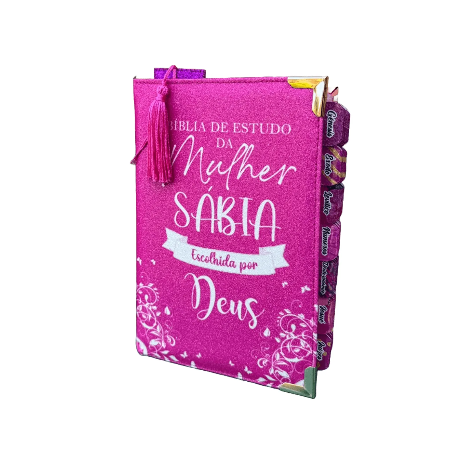 Bíblia da Mulher Sábia de Estudos 100% Glitter Pink ARC Full Color com Abas | Império das Bíblias